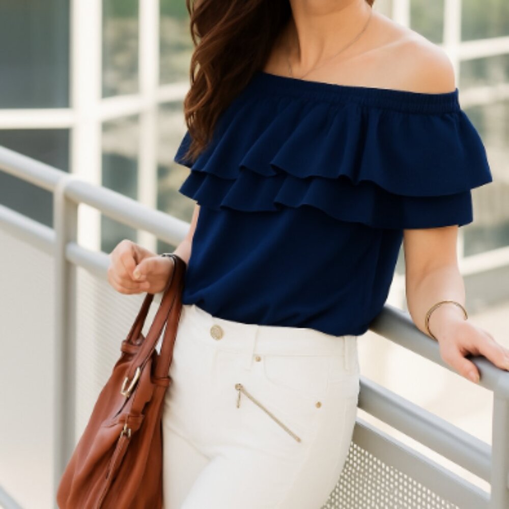 New York & Company Faux Suede Off-Shoulder Blouse